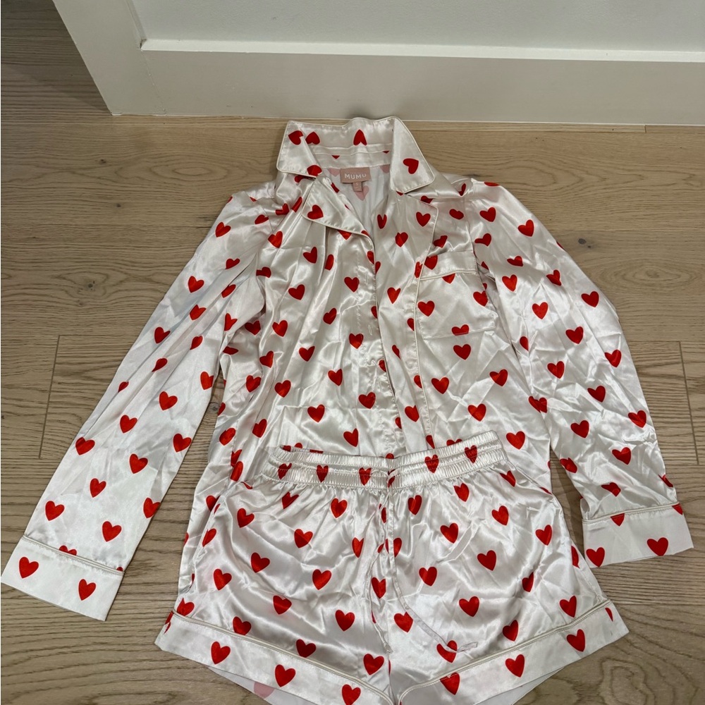 Show Me Your Mumu White and Red Heart Pajama Set